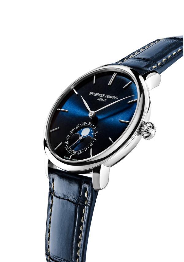 FREDERIQUE CONSTANT SLIMLINE MOONPHASE MANUFACTURE AUTOMATIC 42 MM STAINLESS STEEL NAVY COLOR WITH APPLIED SILVERED AND LIGHT GREY PRINTED