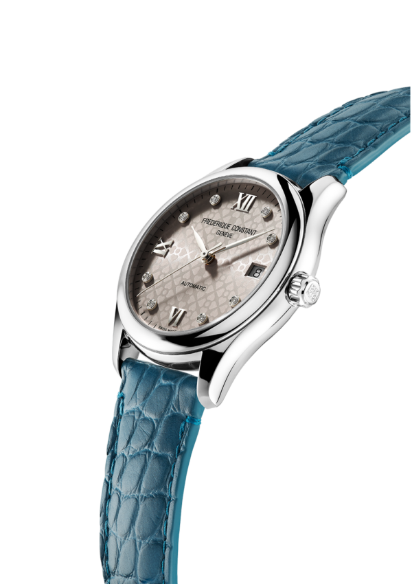 FREDERIQUE CONSTANT AUTOMATIC LADIES WATCH AUTOMATIC 36 MM POLISHED STAINLESS STEEL LIGHT GREY WITH SUNRAY DECORATION