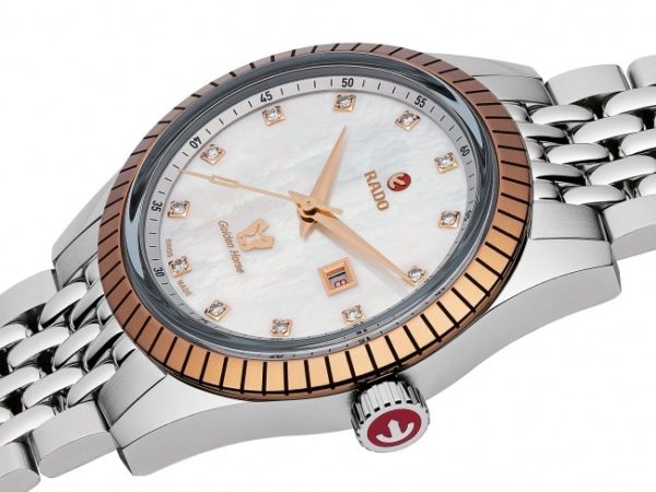 RADO HYPERCHROME CLASSIC AUTOMATIC 35 MM STAINLESS STEEL WHITE MOTHER OF PEARL WIHT 12 DIAMONDS