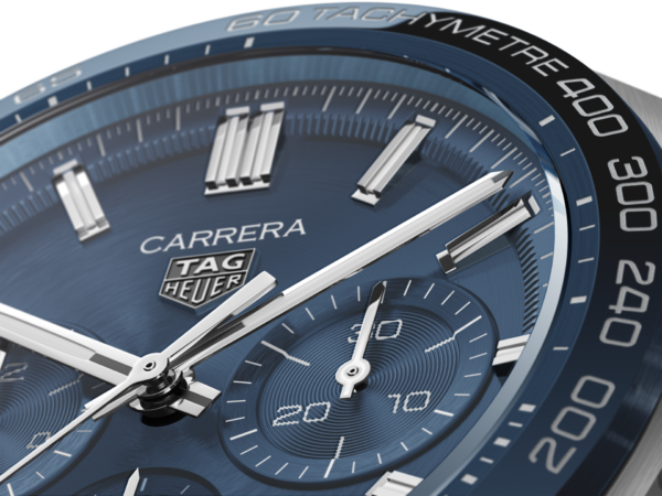 TAG HEUER CARRERA AUTOMATIC 44 MM STEEL AND SATIN / POLISHED CERAMIC BLUE