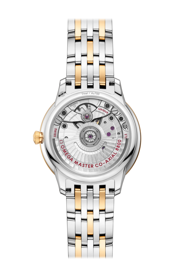 OMEGA DE VILLE PRESTIGE AUTOMATIC 34 MM STEEL AND YELLOW GOLD 18KT WHITE MOTHER OF PEARL