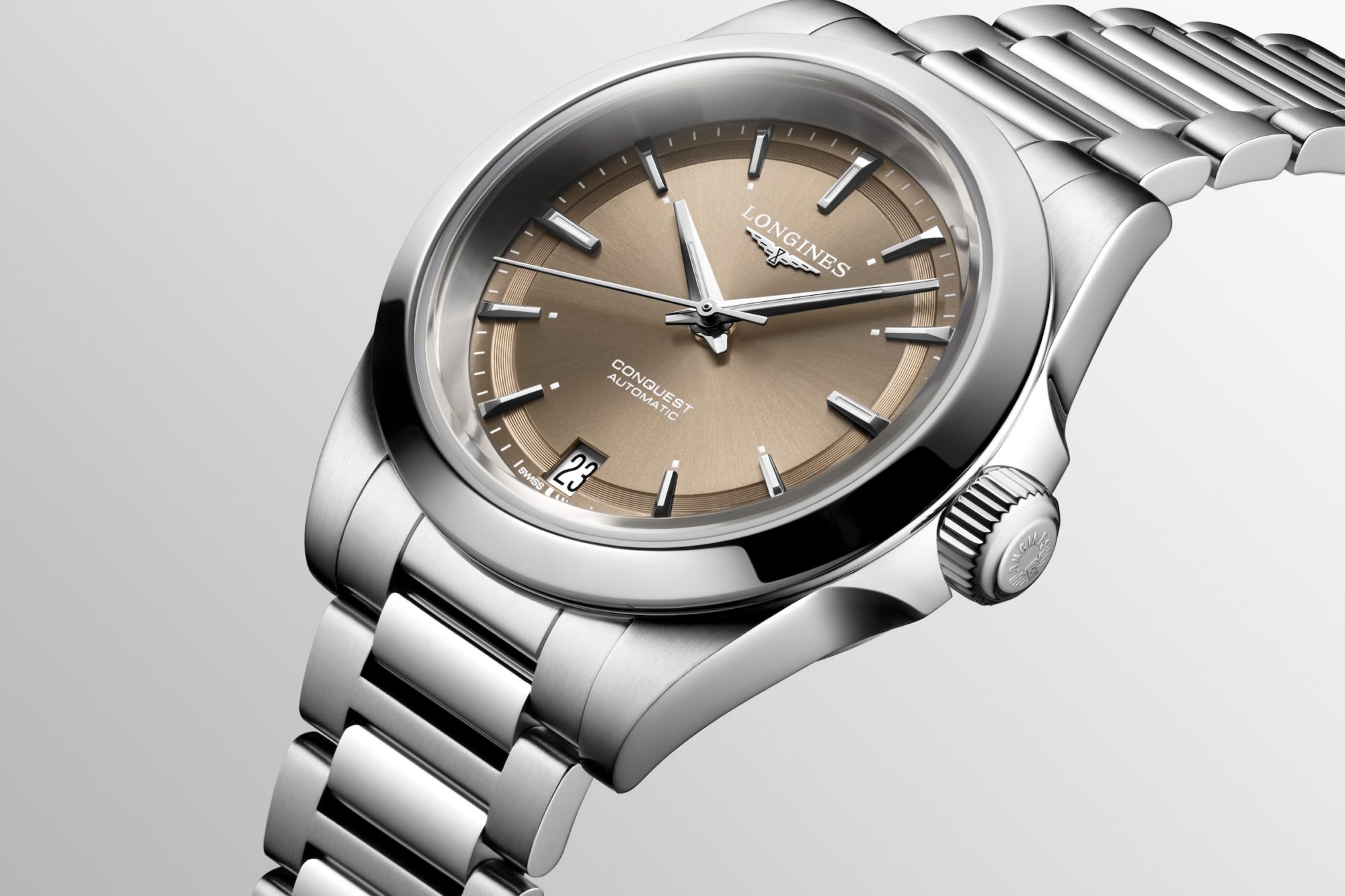 LONGINES CONQUEST AUTOMATIC 34 MM STAINLESS STEEL BROWN