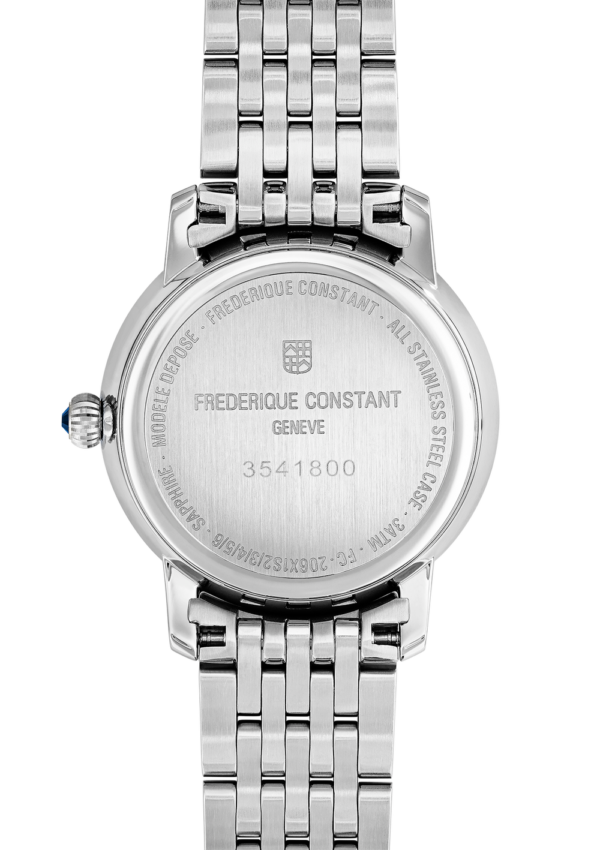 FREDERIQUE CONSTANT SLIMLINE MOONPHASE LADIES QUARTZ 30 MM STAINLESS STEEL WHITE MOTHER OF PEARL, APPLIED 8 DIAMONDS ( 0.04 CT )