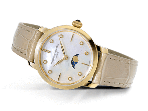 FREDERIQUE CONSTANT SLIMLINE MOONPHASE LADIES QUARTZ 30 MM STAINLESS STEEL WHITE MOTHER OF PEARL WITH 8 DIAMONDS