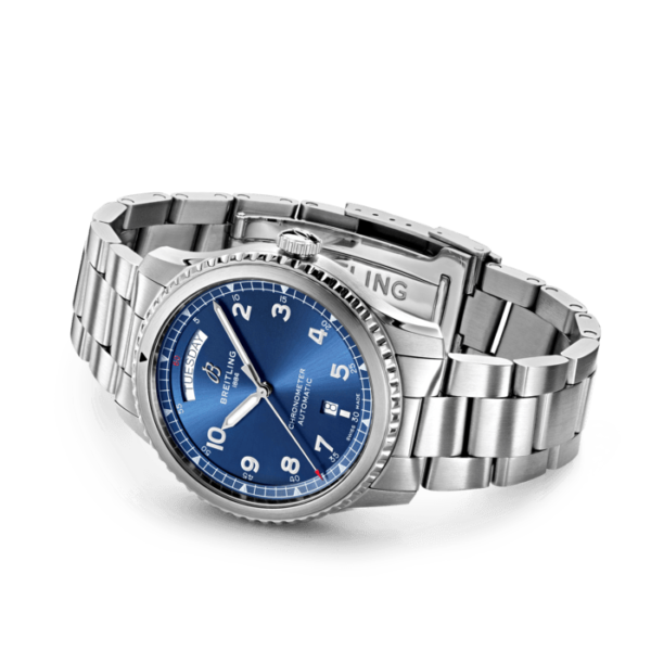 BREITLING CLASSIC AVI AVIATOR 8 AUTOMATIC DAY & DATE 41 AUTOMATIC MECHANICAL 41 MM STAINLESS STEEL BLUE