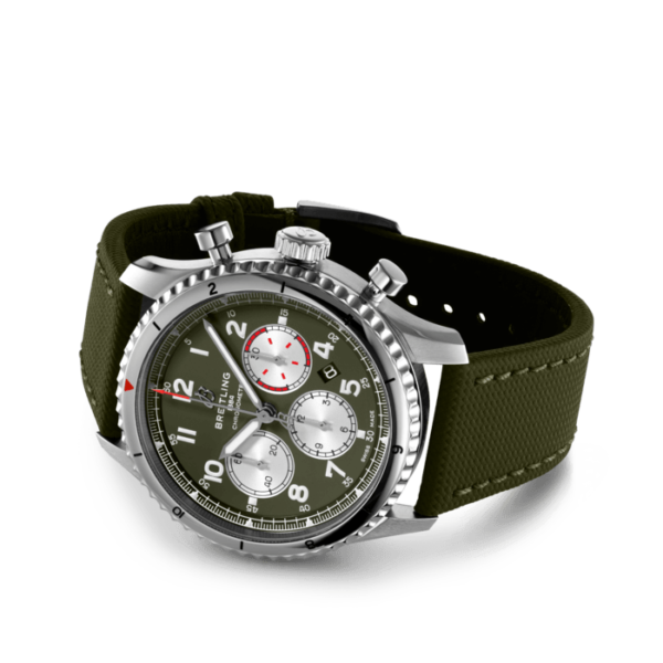 BREITLING CLASSIC AVI AVIATOR 8 B01 CHRONOGRAPH 43 CURTIS WARHAWK AUTOMATIC MECHANICAL 43 MM STAINLESS STEEL GREEN