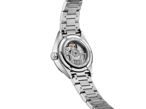 TAG HEUER CARRERA AUTOMATIC 29 MM POLISHED STEEL WHITE MOTHER OF PEARL WITH 11 DIAMONDS
