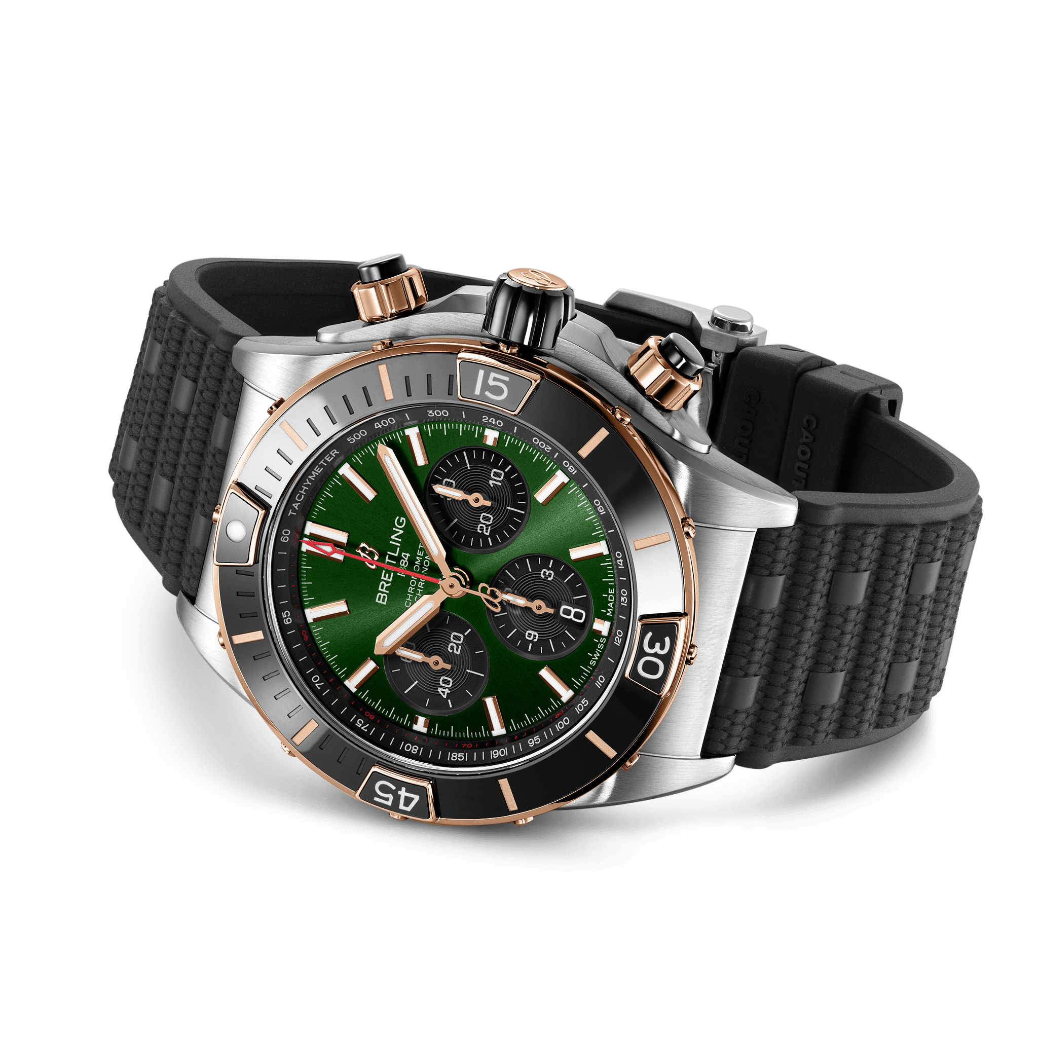 BREITLING SUPER CHRONOMAT B01 44 AUTOMATIC 44 MM STAINLESS STEEL AND 18K RED GOLD GREEN