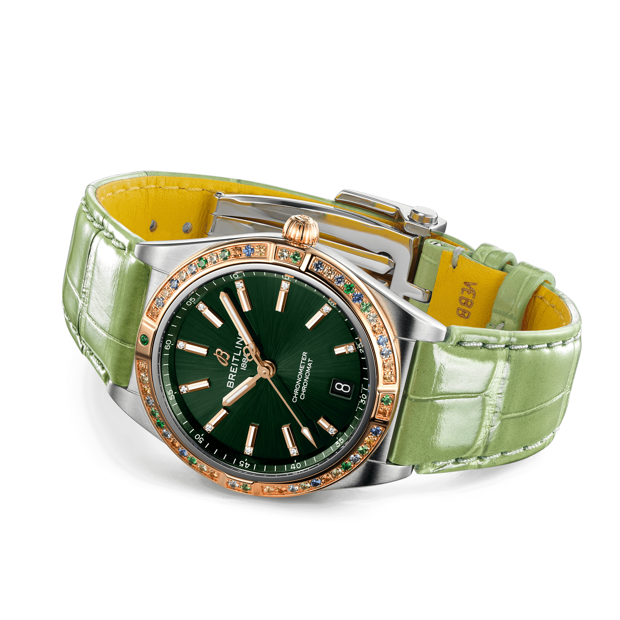 BREITLING CHRONOMAT AUTOMATIC 36 SOUTH SEA AUTOMATIC 36 MM STAINLESS STEEL AND 18K RED GOLD GREEN WITH 11 DIAMONDS