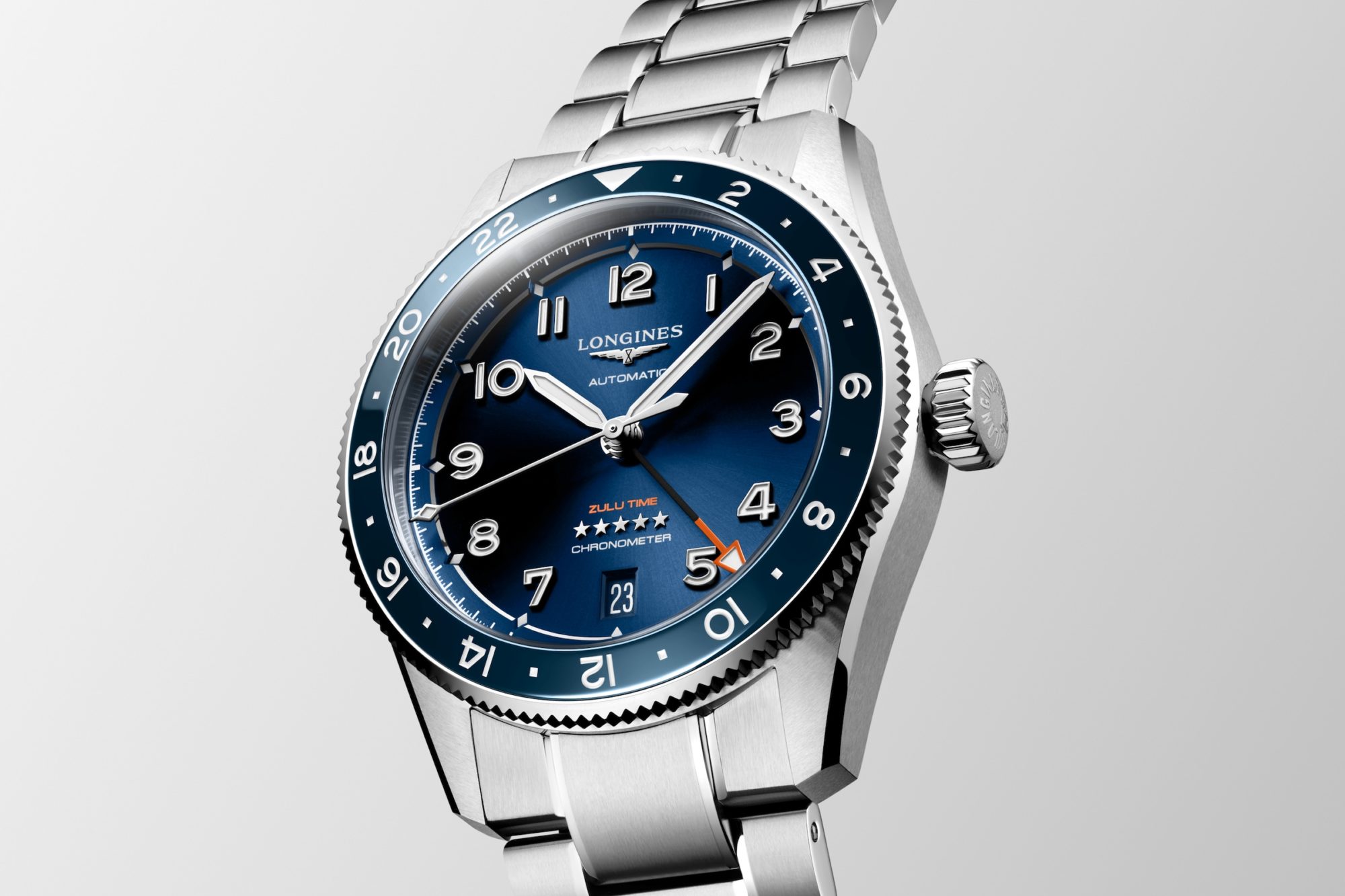 LONGINES SPIRIT AUTOMATIC 39 MM STAINLESS STEEL AND CERAMIC BLUE WITH SUNRAY EFFECT