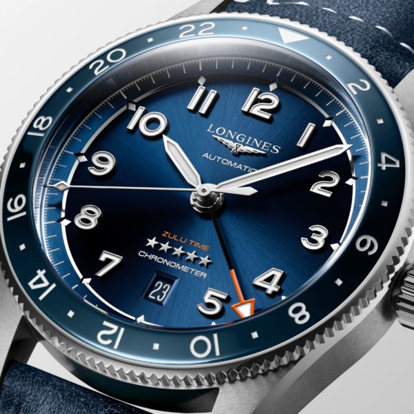 LONGINES SPIRIT ZULU TIME AUTOMATIC 42 MM STAINLESS STEEL AND CERAMIC BLUE WITH SUNRAY EFFECT