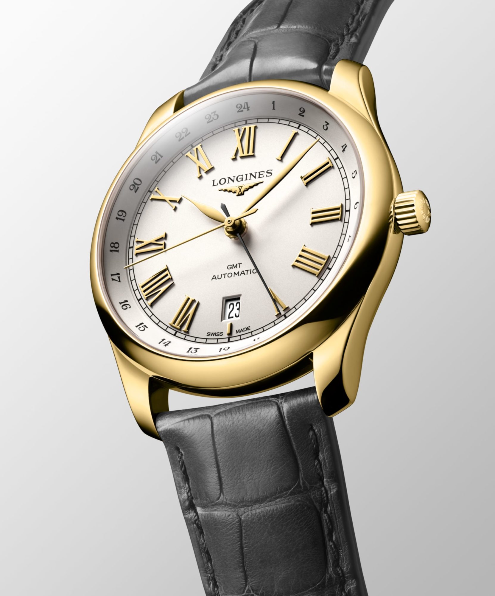 LONGINES THE LONGINES MASTER COLLECTION GMT AUTOMATIC 40 MM 18 CARAT YELLOW GOLD SILVER