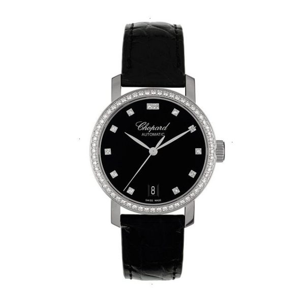 CHOPARD CLASSIC AUTOMATIC 33 MM 18 CARAT WHITE GOLD BLACK WITH 12 DIAMONDS