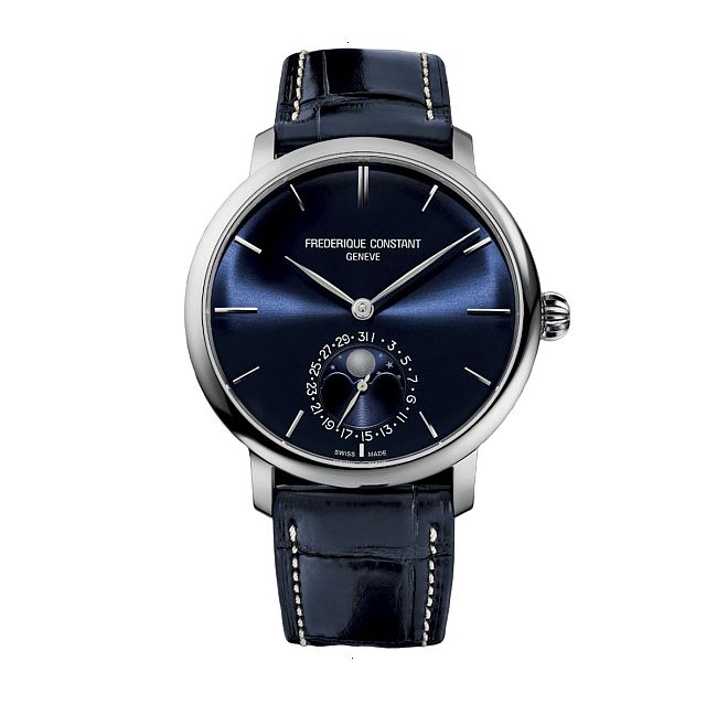 FREDERIQUE CONSTANT SLIMLINE MOONPHASE MANUFACTURE AUTOMATIC 42 MM STAINLESS STEEL NAVY COLOR WITH APPLIED SILVERED AND LIGHT GREY PRINTED