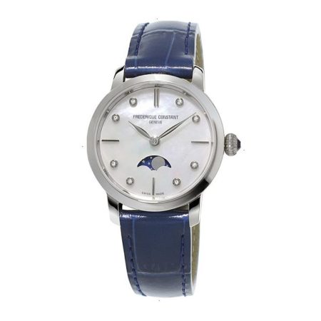 FREDERIQUE CONSTANT SLIMLINE MOONPHASE LADIES QUARTZ 30 MM STAINLESS STEEL MOTHER OF PEARL, APPLIED 8 DIAMONDS (0.04CT)