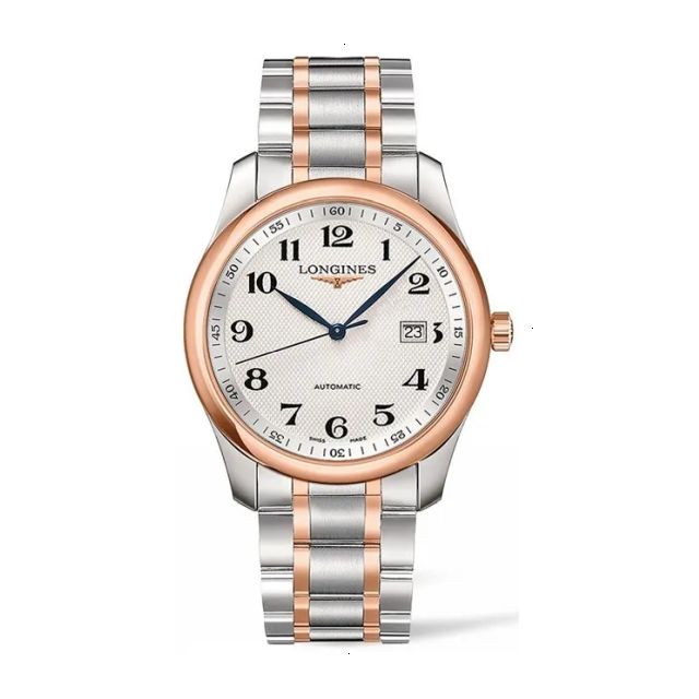 LONGINES THE LONGINES MASTER COLLECTION AUTOMATIC 40 MM STAINLESS STEEL AND 18 CARAT ROSE GOLD 200 MICRON BLADE SILVER WITH BARLEY GRAIN MOTIF