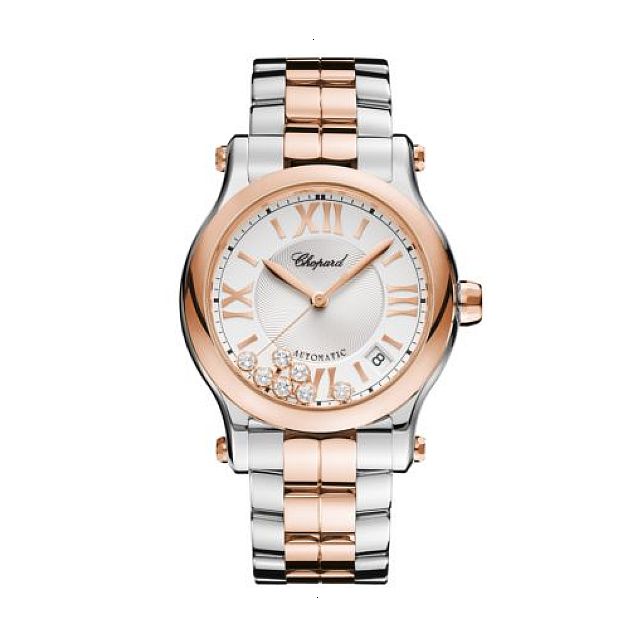 CHOPARD HAPPY SPORT HAPPY SPORT AUTOMATIC MECHANICAL 36 MM 18 CARAT ROSE GOLD AND STEEL SILVER