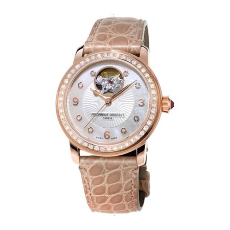 FREDERIQUE CONSTANT HEART BEAT AUTOMATIC 34 MM STAINLESS STEEL WHITE MOTHER OF PEARL WITH 8 DIAMONDS