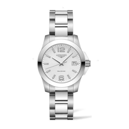 LONGINES CONQUEST QUARTZ 34 MM STAINLESS STEEL SILVER WITH SUNRAY EFFECT