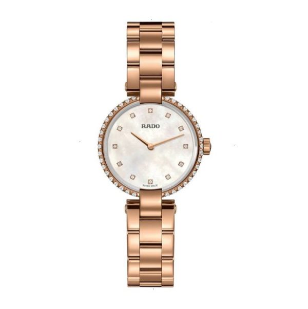 RADO COUPOLE CLASSIC QUARTZ 28 MM STAINLESS STEEL / PVD COATING WHITE MOTHER OF PEARL WIHT 12 DIAMONDS