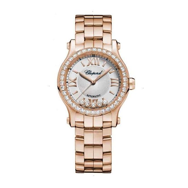 CHOPARD HAPPY SPORT AUTOMATIC 30 MM 18KT CARAT ROSE GOLD SILVER