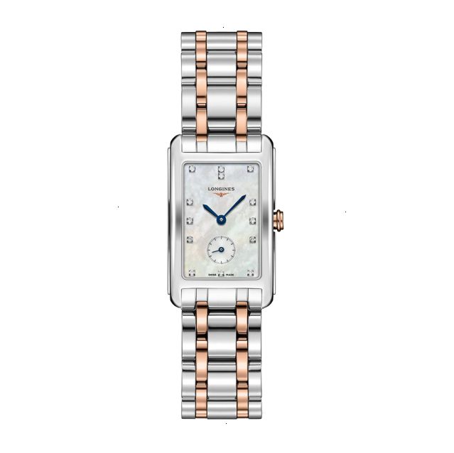 LONGINES DOLCEVITA QUARTZ 23.30 MM X 37.00 MM STAINLESS STEEL AND 18 CARAT ROSE GOLD CROWN WHITE MOTHER OF PEARL WITH 13 DIAMONDS