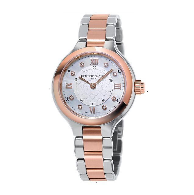 FREDERIQUE CONSTANT SMARTWATCH LADIES CLASSIC QUARTZ 34 MM STAINLESS STEEL WHITE MOTHER OF PEARL WITH 8 DIAMONDS