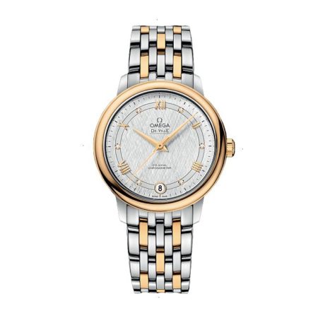 OMEGA DE VILLE PRESTIGE AUTOMATIC 32.70 MM STEEL AND YELLOW GOLD 18KT SILVER WITH 6 DIAMONDS