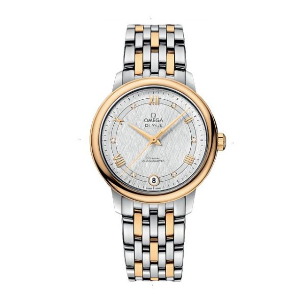 OMEGA DE VILLE PRESTIGE AUTOMATIC 32.70 MM STEEL AND YELLOW GOLD 18KT SILVER WITH 6 DIAMONDS