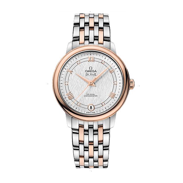 OMEGA DE VILLE PRESTIGE AUTOMATIC 32.70 MM STEEL AND ROSE GOLD SEDNA 18KT SILVER WITH 6 DIAMONDS