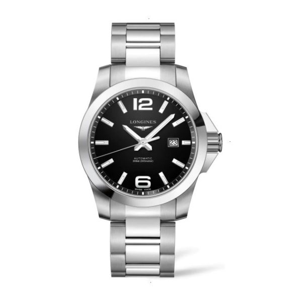 LONGINES CONQUEST AUTOMATIC 41 MM STAINLESS STEEL POLISHED BLACK LACQUER
