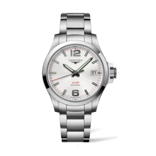 LONGINES CONQUEST V.H.P. QUARTZ 43 MM STAINLESS STEEL SILVER ENGRAVED