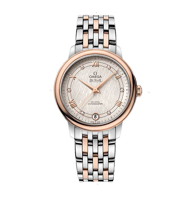 OMEGA DE VILLE PRESTIGE AUTOMATIC 32.70 MM STEEL AND ROSE GOLD SEDNA 18KT SILVER WITH 6 DIAMONDS