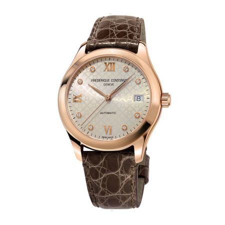 FREDERIQUE CONSTANT SLIMLINE MOONPHASE LADIES AUTOMATIC 36 MM STAINLESS STEEL PLATED IN ROSE GOLD SILVER WITH 8 DIAMONDS