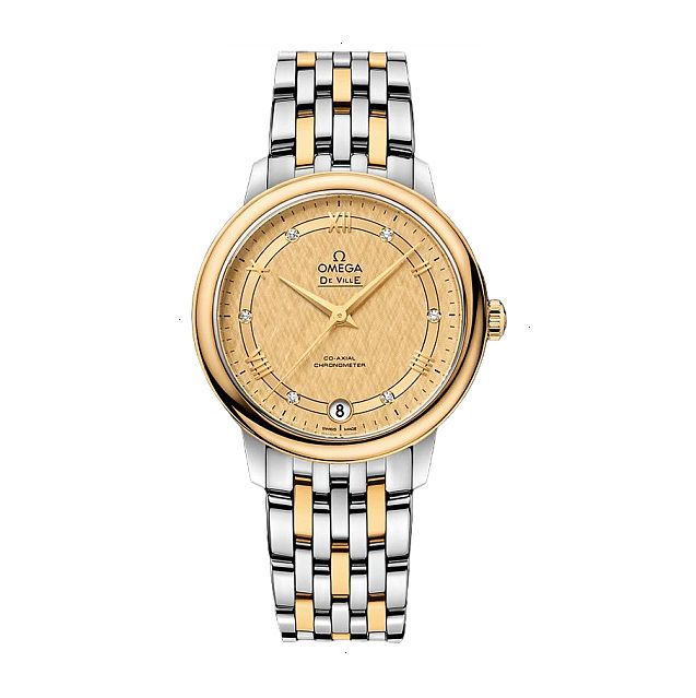 OMEGA DE VILLE PRESTIGE AUTOMATIC 32.70 MM STEEL AND YELLOW GOLD 18KT CHAMPAGNE WITH 6 DIAMONDS