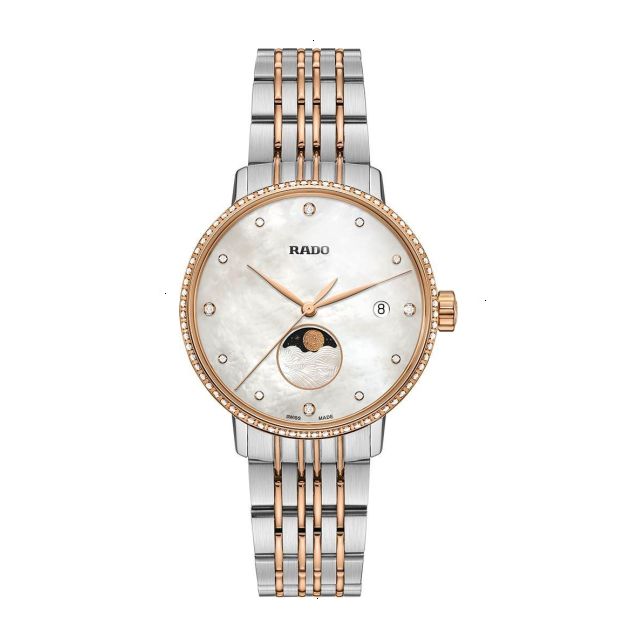 RADO COUPOLE CLASSIC QUARTZ 34 MM STAINLESS STEEL, STAINLESS STEEL / PVD COATING WHITE MOTHER OF PEARL WIHT 12 DIAMONDS