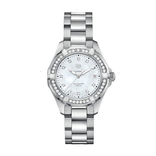 TAG HEUER AQUARACER QUARTZ 35 MM STAINLESS STEEL WITH DIAMONDS WHITE MOTHER OF PEARL WITH 11 DIAMONDS