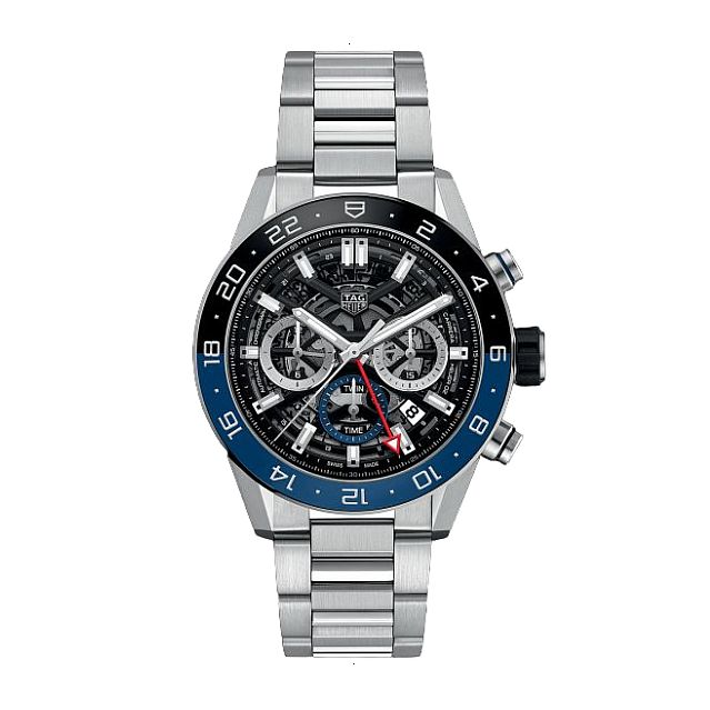 TAG HEUER CARRERA AUTOMATIC 45 MM STEEL AND SATIN / POLISHED CERAMIC SKELETIZED BLACK
