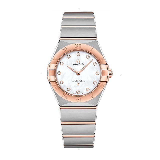 OMEGA CONSTELLATION QUARTZ 28 MM STEEL AND ROSE GOLD SEDNA 18KT WHITE MOTHER OF PEARL WIHT 12 DIAMONDS