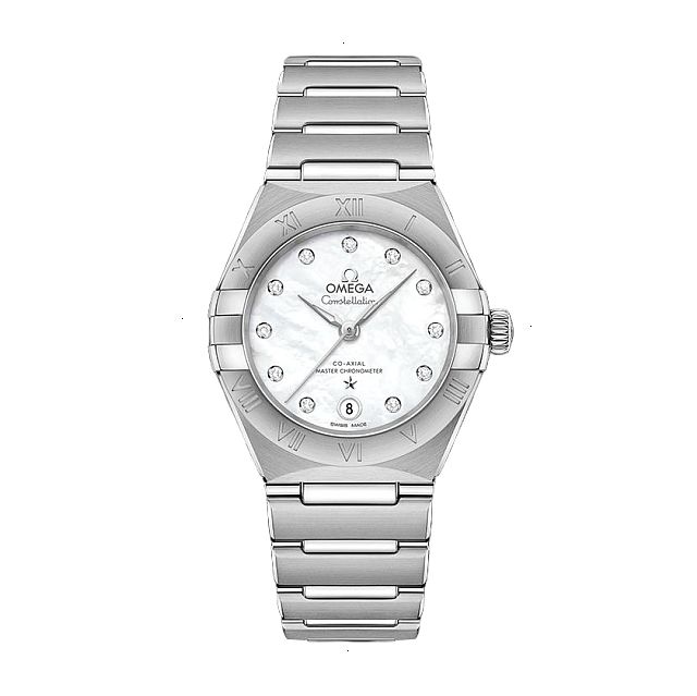 OMEGA CONSTELLATION CONSTELLATION AUTOMATIC 29 MM STEEL WHITE MOTHER OF PEARL WIHT 12 DIAMONDS