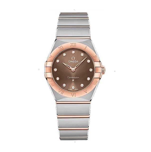 OMEGA CONSTELLATION QUARTZ 28 MM STEEL AND ROSE GOLD SEDNA 18KT BROWN WITH 12 DIAMONDS