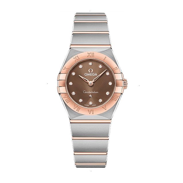 OMEGA CONSTELLATION CONSTELLATION QUARTZ 25 MM STEEL AND ROSE GOLD SEDNA 18KT BROWN WITH 12 DIAMONDS