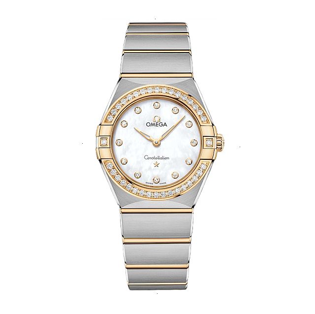 OMEGA CONSTELLATION QUARTZ 28 MM STEEL AND YELLOW GOLD 18KT WHITE MOTHER OF PEARL WIHT 12 DIAMONDS