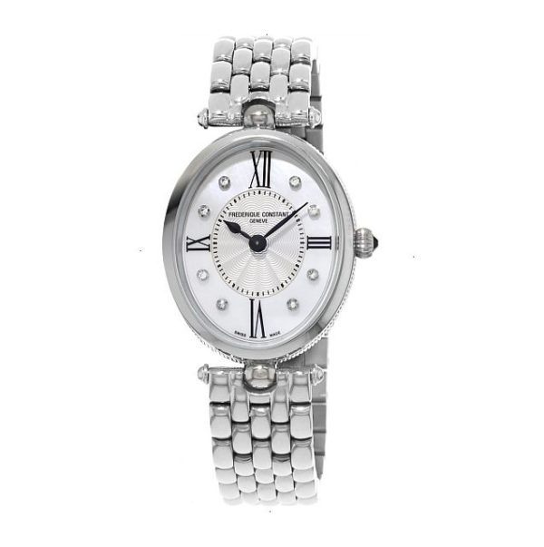 FREDERIQUE CONSTANT CLASSIC QUARTZ 30.00 MM X 25.00 MM STAINLESS STEEL WHITE MOTHER OF PEARL WITH 8 DIAMONDS