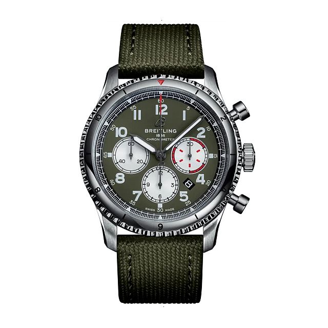 BREITLING CLASSIC AVI AVIATOR 8 B01 CHRONOGRAPH 43 CURTIS WARHAWK AUTOMATIC MECHANICAL 43 MM STAINLESS STEEL GREEN