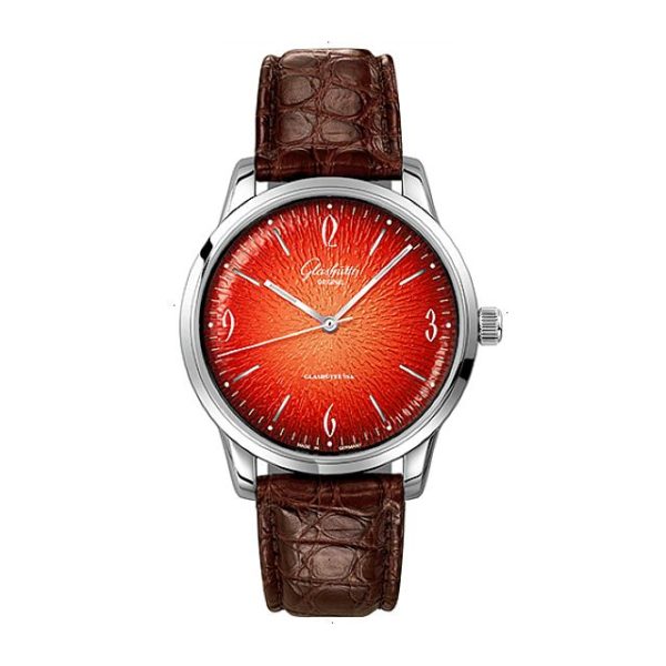 GLASHÜTTE VINTAGE AUTOMATIC 39 MM STEEL DOMED WITH EMBOSSED SURFACE RED BLACK LACQUER WITH DEGRADE EFFECT