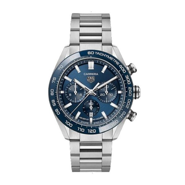 TAG HEUER CARRERA AUTOMATIC 44 MM STEEL AND SATIN / POLISHED CERAMIC BLUE