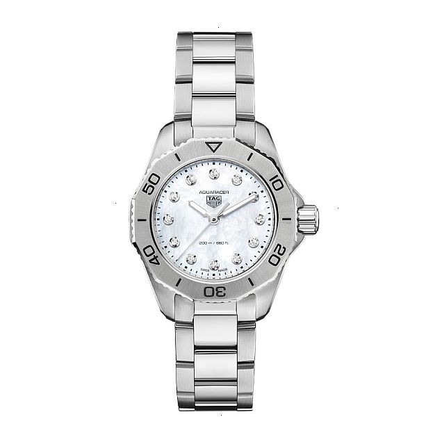 TAG HEUER AQUARACER PROFESSIONAL 200 QUARTZ 30 MM SATIN / POLISHED STEEL WHITE MOTHER OF PEARL WITH 11 DIAMONDS