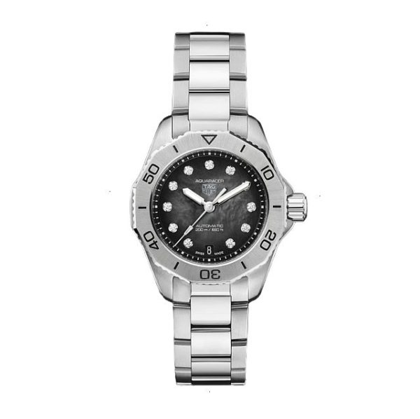 TAG HEUER AQUARACER PROSEFFIONAL 200 DATE AUTOMATIC 30 MM SATIN / POLISHED STEEL BLACK MOTHER OF PEARL WITH 11 DIAMONDS