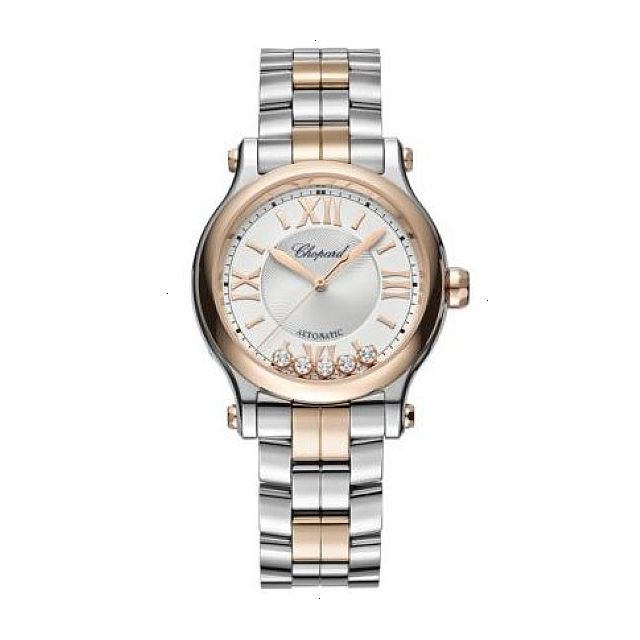 CHOPARD HAPPY SPORT HAPPY SPORT AUTOMATIC MECHANICAL 33 MM 18 CARAT ROSE GOLD AND STEEL SILVER